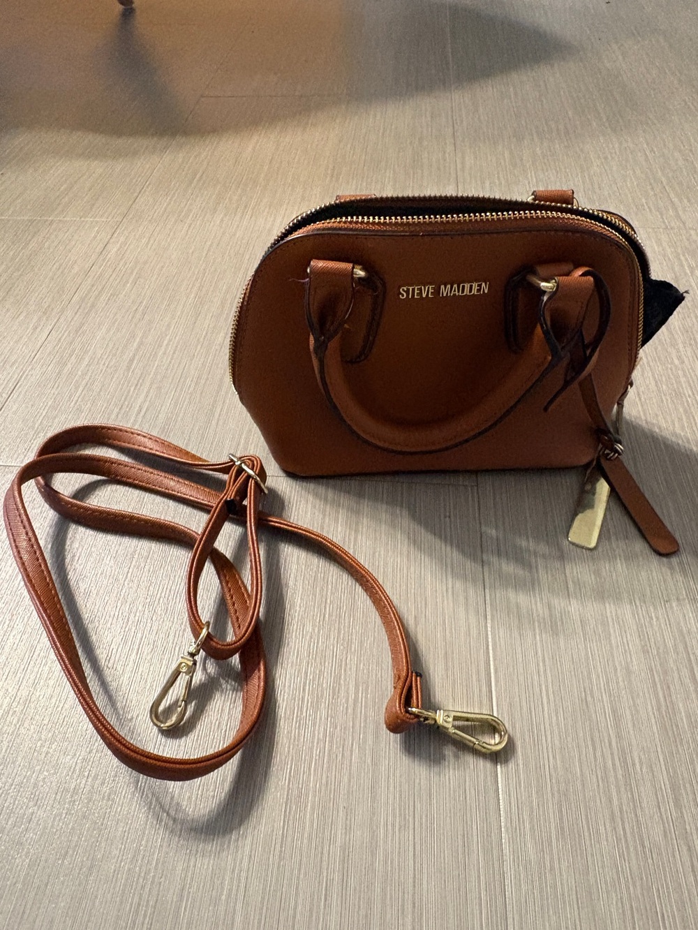 Steve Madden Tan Mini Dome Crossbody Satchel